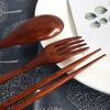 3 PCS Set Wooden Spoons Forks Chopsticks with Tangled Threads of Long Handled Solid Wood Adult Portable Spoons Forks Tableware
