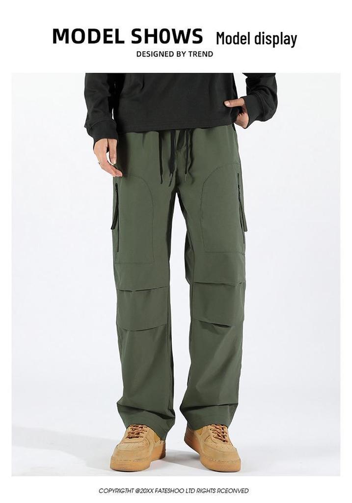 2024 Men's Trendy High Street Cargo Pants: Spring/Autumn, Handsome Loose Fit, Waterproof for Outdoor and Mountaineering