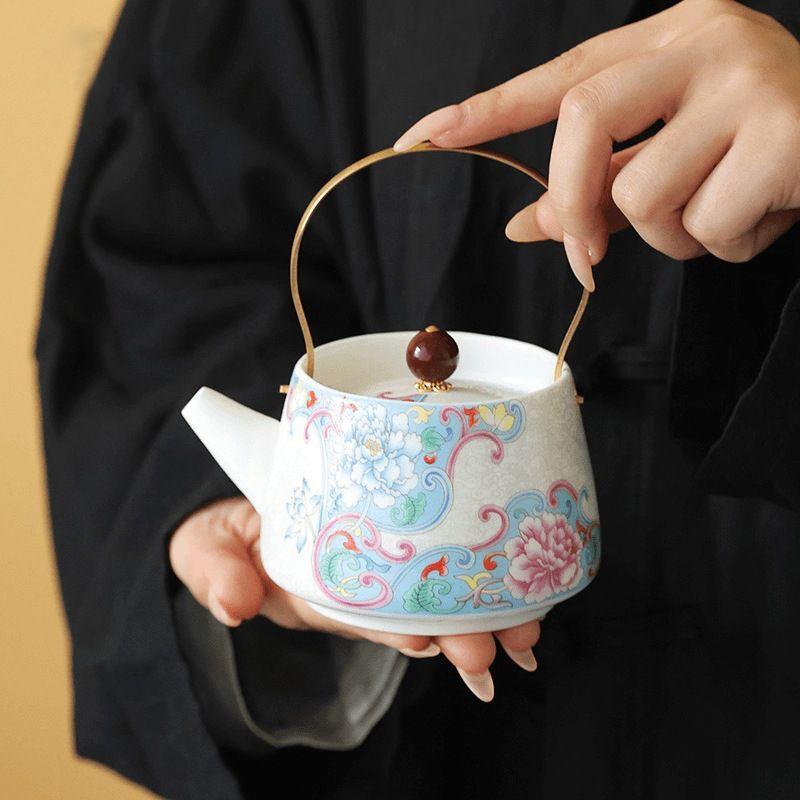 Chinese Teaware 3 Pieces Set, Making Tea Teapot and Cups, Ceramic Drinkware Teacups, Household Small Ceramic Cute Pot, Porcelain