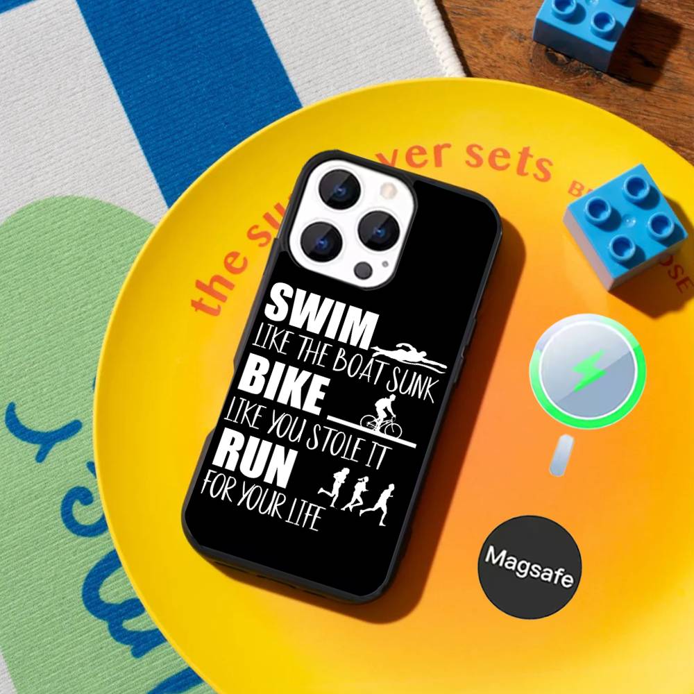 

Triathlon Swim Bike Run Phone Case For iPhone 17,16,15,14,13,12,11,Pro,Max,Plus,Mini,SE4,E Magnetic Magsafe Wireless Charging iPhone11