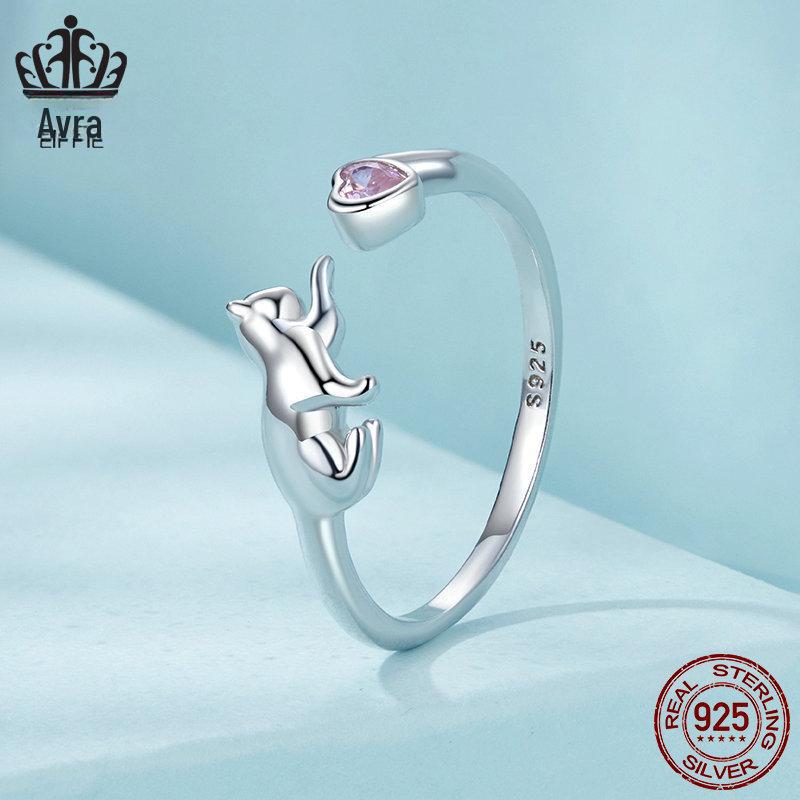 Adjustable Platinum-Plated S925 Sterling Silver Naughty Cat Ring