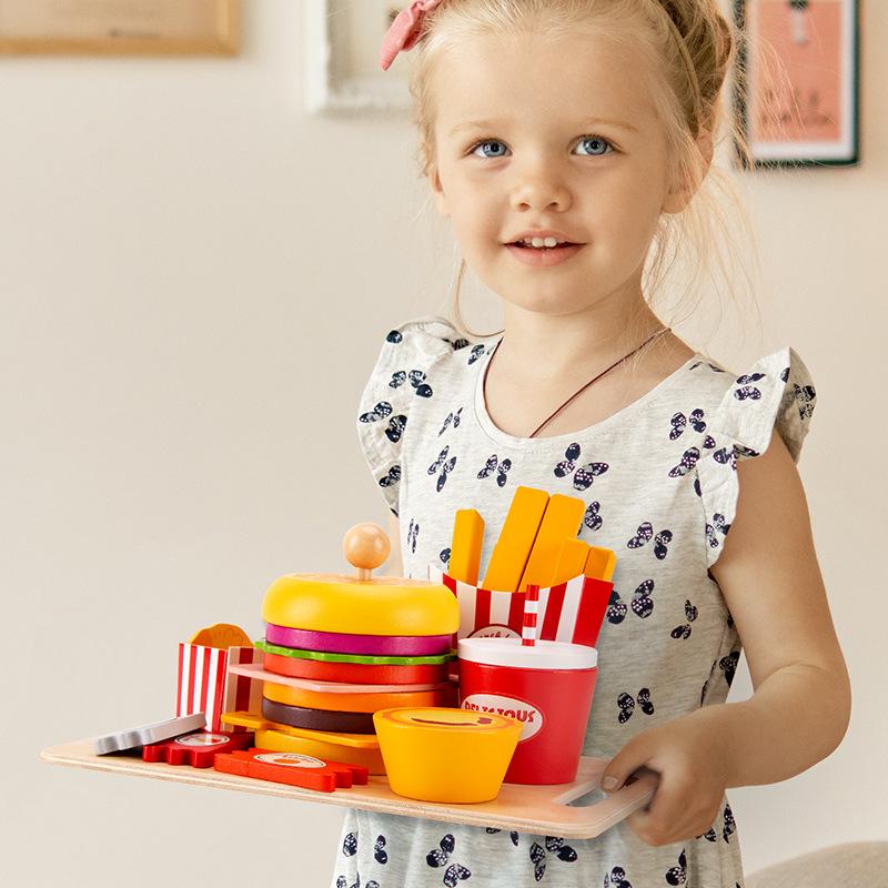 Wooden Kitchen Utensils and Hamburger Play Set - Fun Children's Toy Ornaments