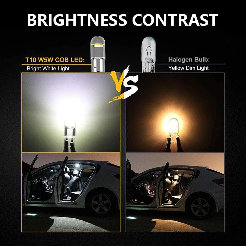 10PCS Car LED Bulb T10 W5W WY5W Signal Light White 12V Auto License Plate Lamps Reading Dome Lights Car Wedge Parking Lights