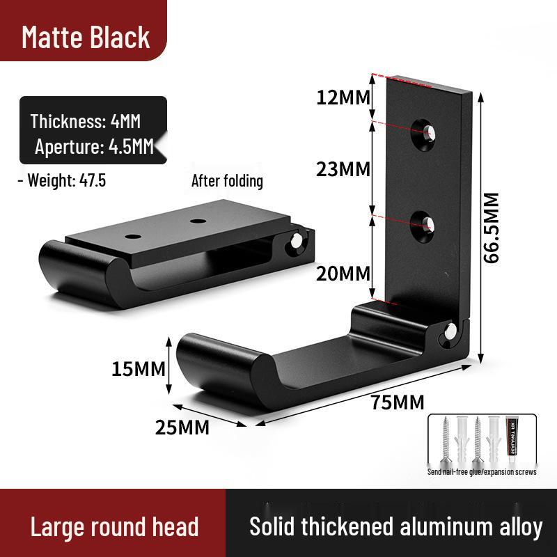 Black Aluminum Alloy Folding Wall-Mounted Coat Hook - Punch-Free, Solid Single Hook