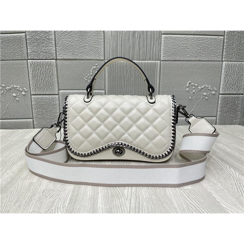 Genuine Leather Women's Handbag Diamond Check Small Square Handbag Niche Premium Sense Light Luxury Layer Cowhide Hand Bill Shoulder Crossbody Bag