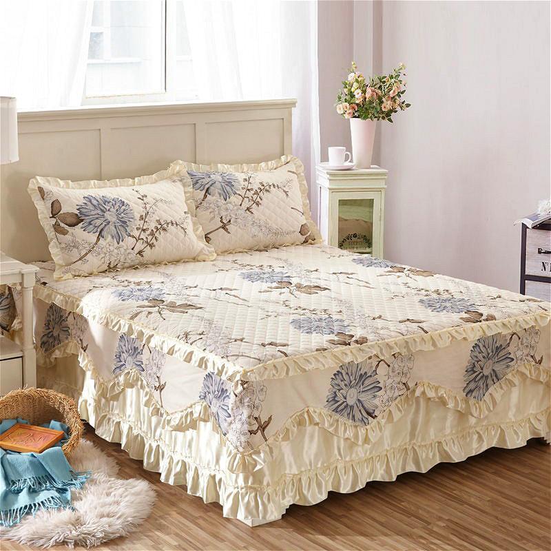 100% Cotton King Queen Size Princess Lace Bed Skirt Thicken Quilted Bedspread Pure Cotton Bed Cover Not Including Pillowcase