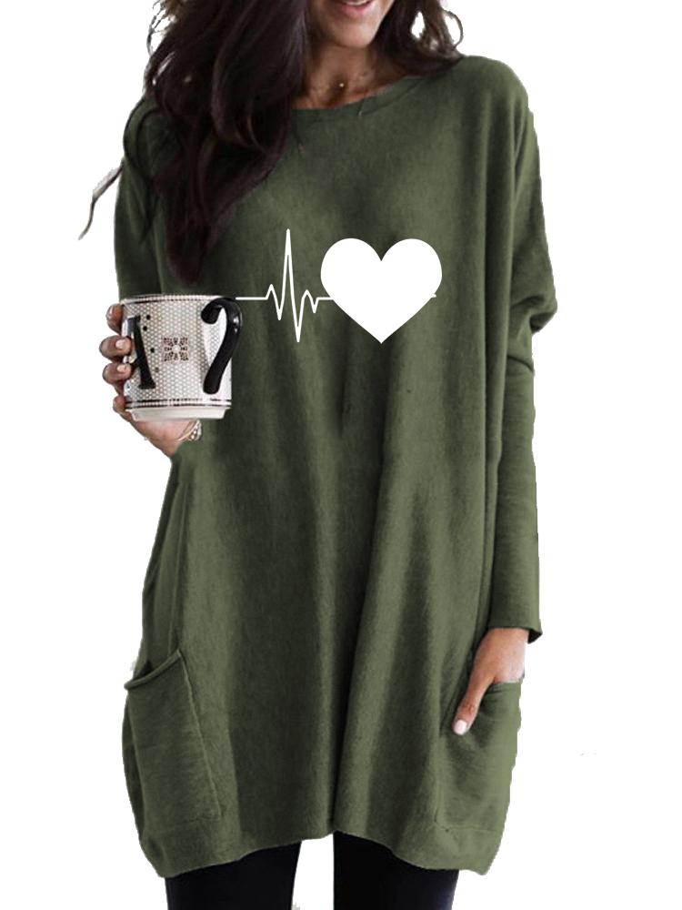Women's Sweatshirt Women's Long Tunic with Pockets Loose Fit Fashion Printed Logn Sleeve Top