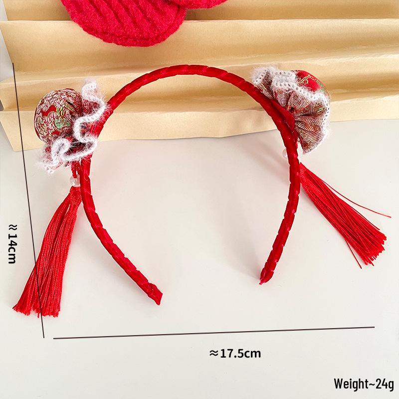 Festive Red New Year Headdress for Girls