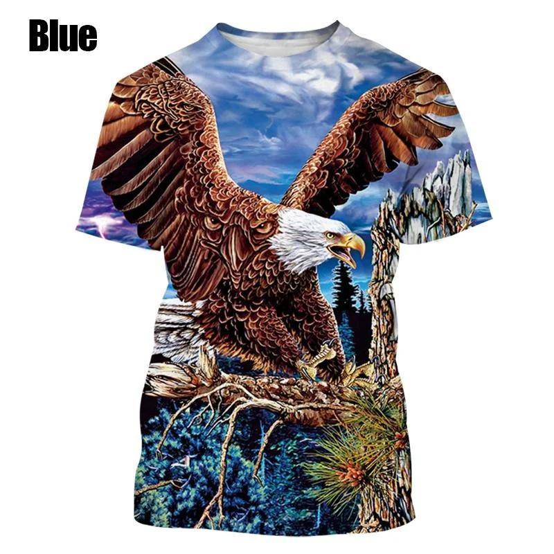 Letnie Koszulki Męskie z Krótkim Rękawem z Modnym Nadrukiem Orła 3D