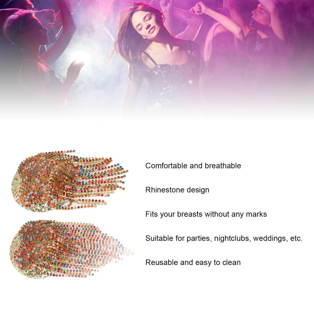 1pair Rhinestone Tassel Nipple Pasties Seamless Reusable Breathable Rhinestone Festival Nipple Stickers for Nightclub Party