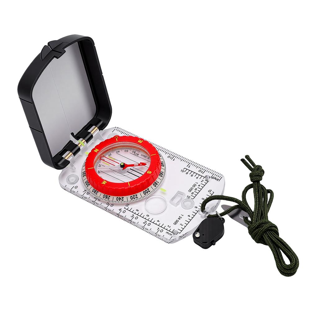 Hiking Survival Compass Adjustable Tilt Angle Precision Compass with LED Light Mirror for Backpacking Camping