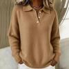 Women's Polo Collar Ribbed Long Sleeve Sweater Top Loose Fit Casual Pullover