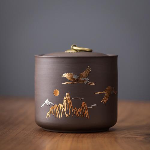 Creative Ceramic Storage Jar Purple Clay Storage Tea Jar Moistureproof Home Candy Nut Sealed Box Food Storage Container Gift New