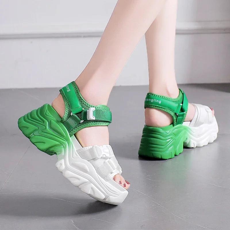 Fashion 7.5cm Women Leisure Chunky Platform Sandals Peep Toe High Heels New Gladiator Slippers Woman Fashion Trendy Summer Beach Sandals