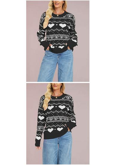 European & American Style Valentine's Heart Pattern Women's Casual Long Sleeve Knit Sweater