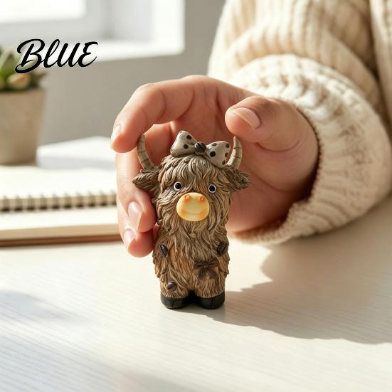 Farmhouse Kitchen Decor Highland Cow Figurine Resin Coffee Statue for Home Decor Artistic Floral Figurines Country Style Tabletop Ornament