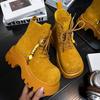 European Thick-soled Heightening Martin Boots Women's 2025 Autumn New Versatile Big Head Lace-up Small Locomotive Boots Short Boots