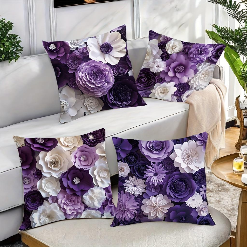 Printed Cushion Cover Purple Flower Soft Polyester Fabric Living Room Sofa Bedroom Bedside Decorative Pillowcase