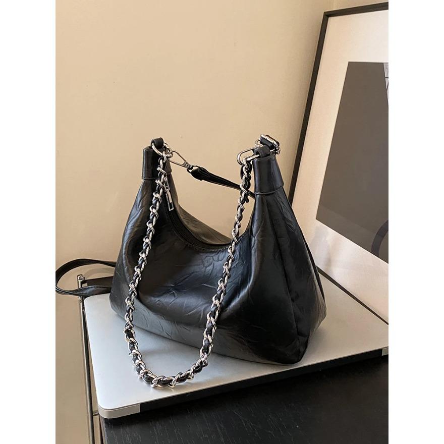 Soft Leather Large Capacity Women Shoulder Bags Simple Zipper Design Female Commuter Handbags Fashion Chains Underarm Bag