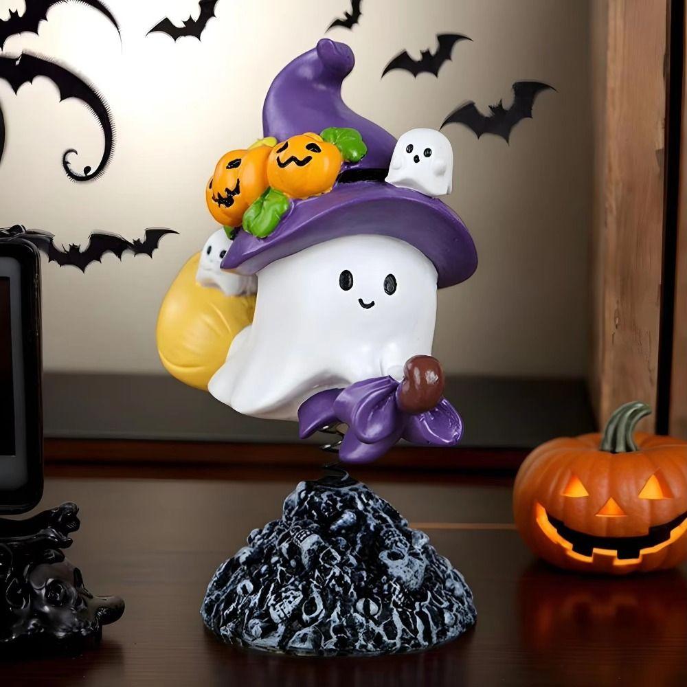 Resin Ghost Art Sculpture Cartoon Ghost Figurine Ornament Halloween Ghost Statue  Bookshelf