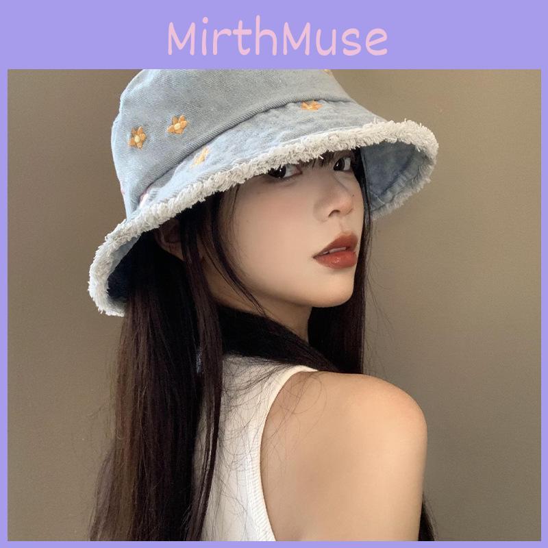Summer Denim Bucket Hat With Flower Motif For Sun Protection For All Genders