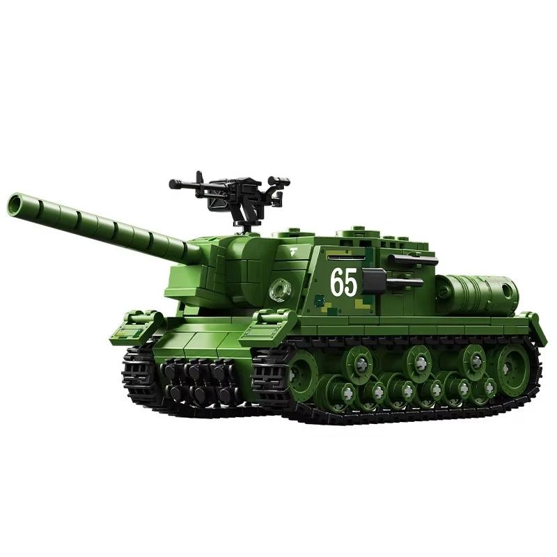 Military Soviet ISU-152 Heavy Assault Cannon Gun Tank Destroyer Self-Propelled Artillery Assembly Model Military Building Blocks Toy Kids Boys Gifts
