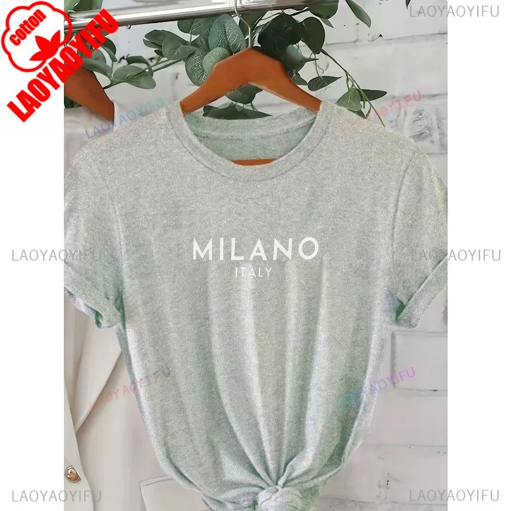 MILANO ITALIEN Buchstabenaufdruck Rundhals-T-Shirt Lässiges Kurzarm-T-Shirt für Frühling & Sommer Damenbekleidung Valentinstag