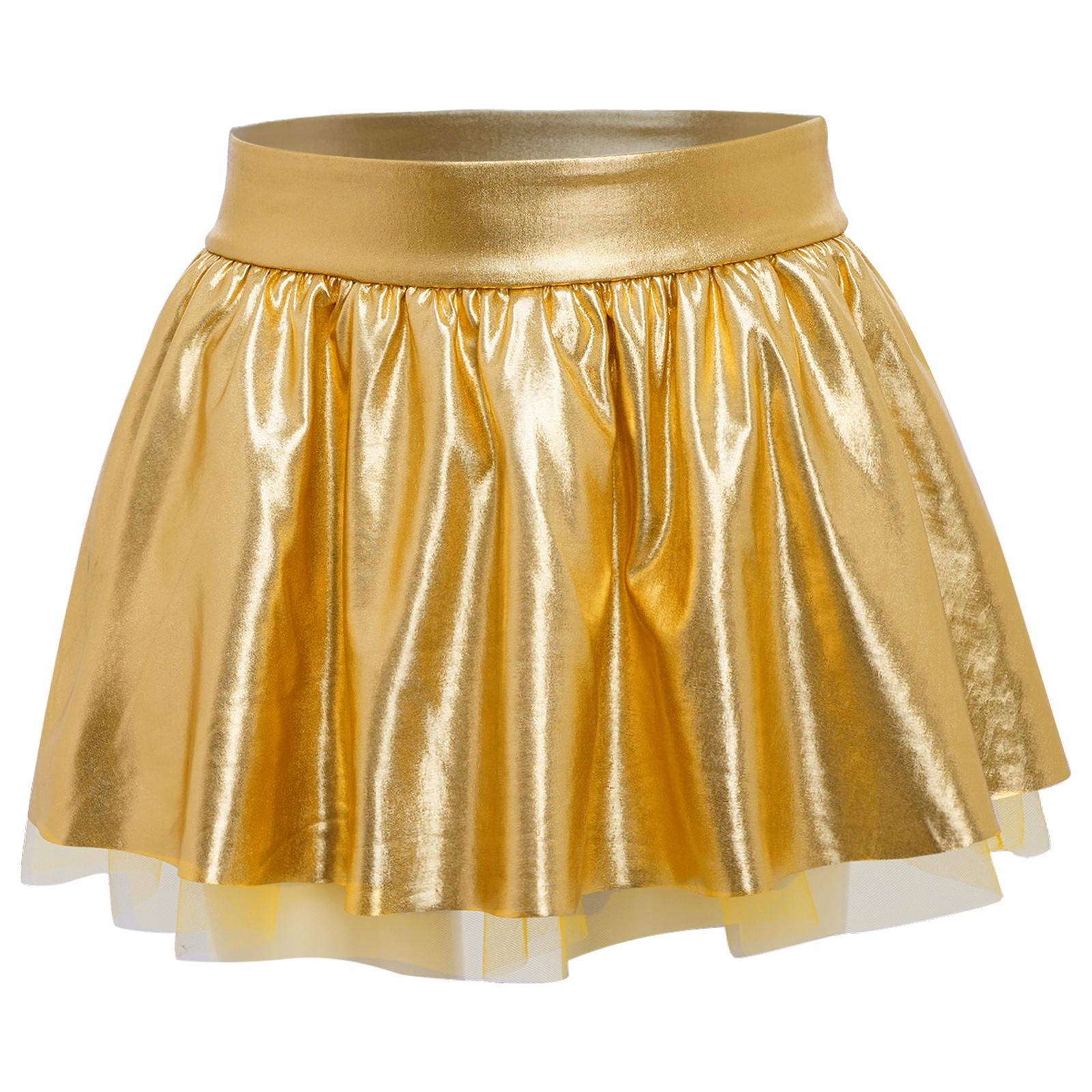 

Girls Dance Tutu Skirt Metallic Elastic Waistband Shiny Costume Performance Competition 9-10 Years золотий