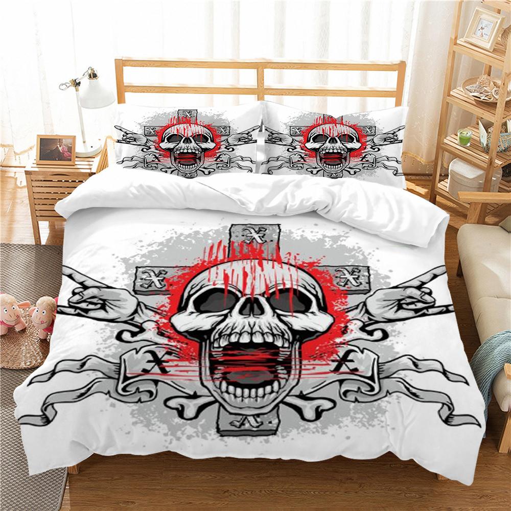 Bettwäsche-Set im Totenkopf-Stil, 3D-Schädel-Druck, Bettbezug, luxuriöses Heim-Bettwäsche-Set, Polyester-Bettwäsche, Anzug für Teenager, Einzelbett-Bettbezug-Set