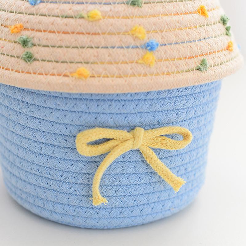 Cartoon Hausform Baumwollseil Gewebter Aufbewahrungskorb mit Deckel Großes Fassungsvermögen Niedlich Schlafzimmer Aufbewahrung Spielzeugkörbe Staubdichte Aufbewahrungen