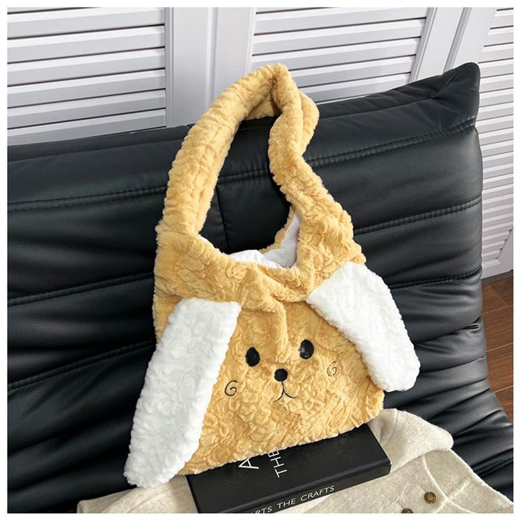 

New Winter Carto Plush Rabbit Tote Bag Cute Handle Storage Bags for Women Comfortable and Versatile Texture Shoulder Bags коричневый