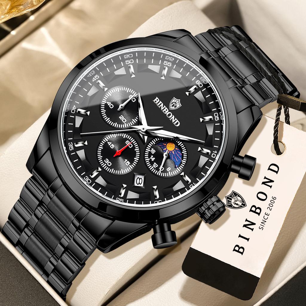 BINBOND Waterproof Chronograph Men's Watch Fashion Reloj Luxury Sports Precise Quartz Wristwatch For Men Durable Luminous