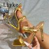 Fashion Liyke High Quality Cozy Leather Women's 11.5CM Thin Heels Slipper Sandals Street Sexy Wide Square Toe Party Stripper Shoes Pumps