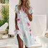 Women Summer T Shirt Dress Casual Short Sleeve V Neck Loose With Pockets