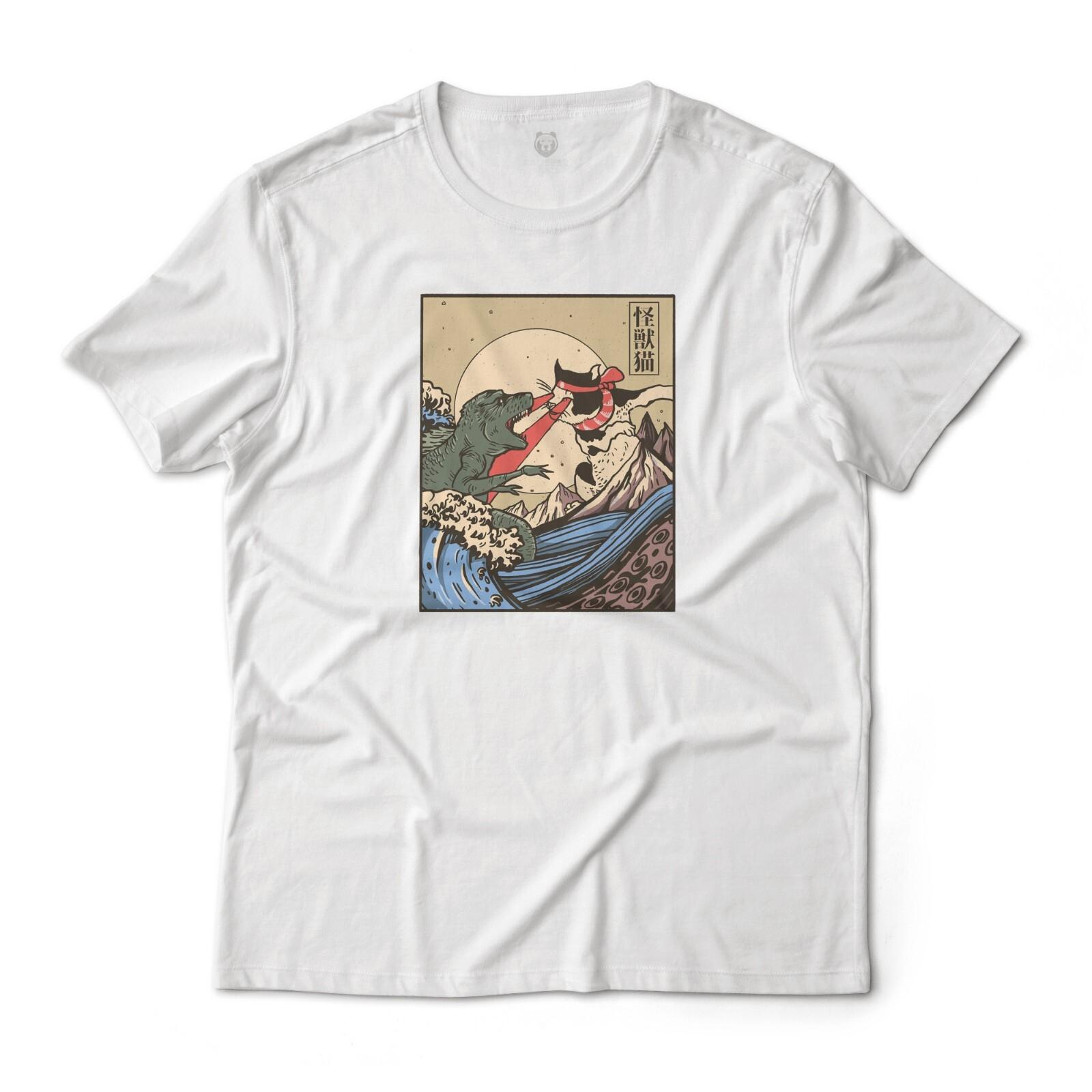 Kaiju vs Giant Cat Japanese Aesthetic Art Graphic Art Tee Fine Jersey T-Shirt S разноцветный