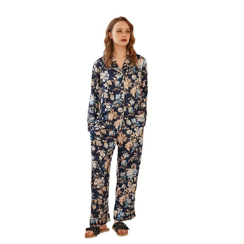 [Blue Begonia] Spring and Autumn Thin Long Sleeve Pajamas Women's New Year Cardigan Loungewear Loose Two-piece Set
