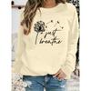 Women's loose and comfortable dandelion print long sleeved round neck