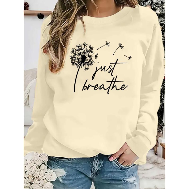 Women's loose and comfortable dandelion print long sleeved round neck