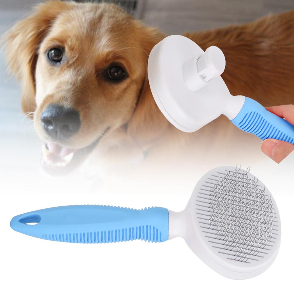 Rubber Non Slip Handle Pet Hair Removal Brush Stainless Steel Needle Comb Cleaning Supplies for Cats Dogs General(Blue )