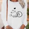 Women’s Cat Print Sweatshirt - Long Sleeve Pullover with Sleeping Kittens & Hearts