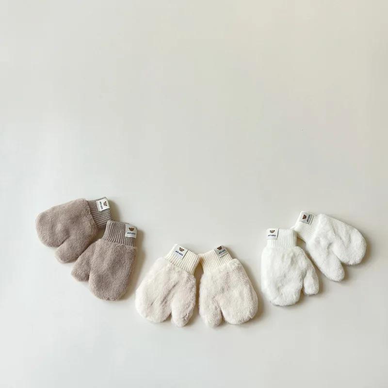 Dětské zimní rukavice Teplé tlusté plyšové rukavice bez prstů Jednobarevné novorozenecké palčáky pro chlapečky, dívky, doplňky