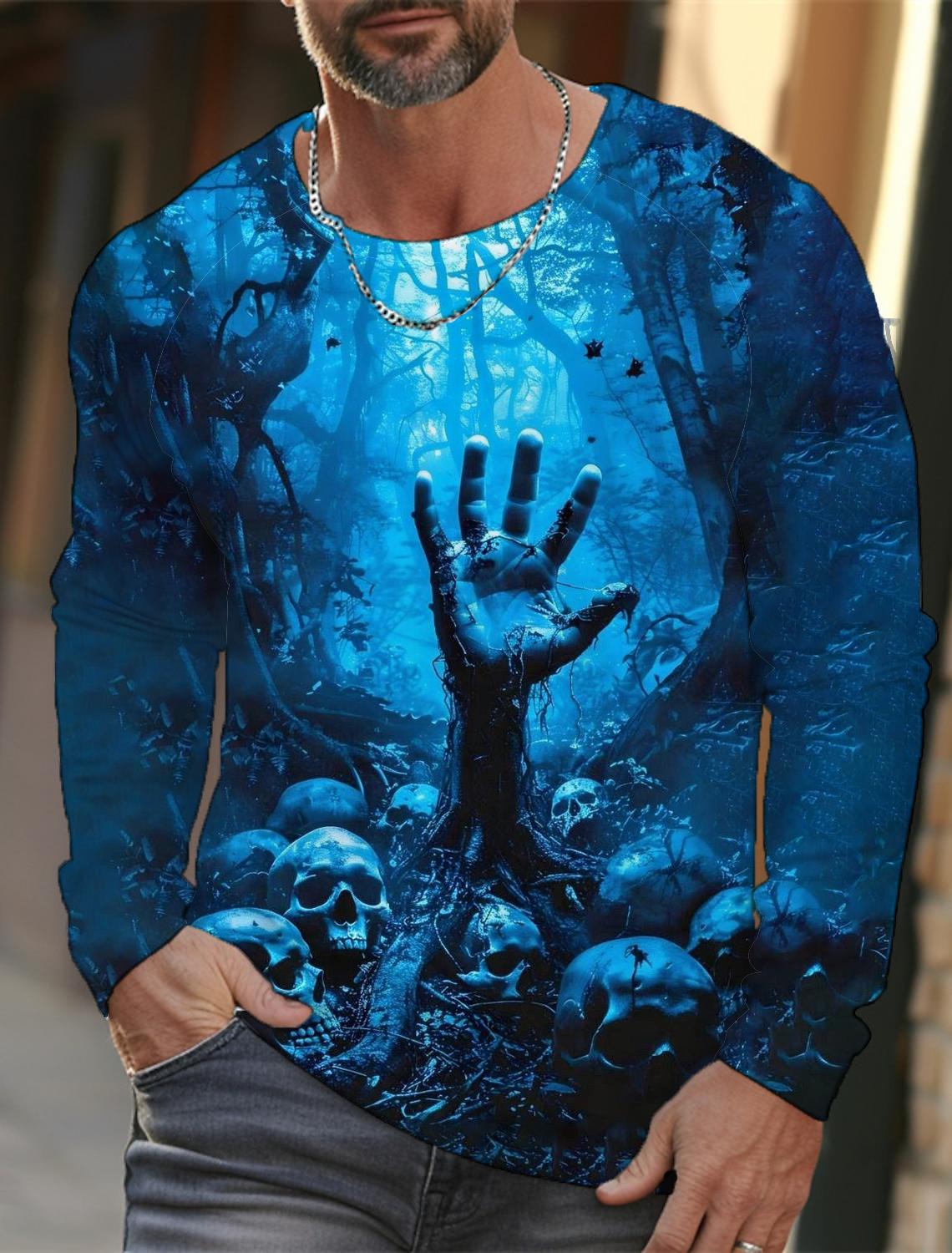 Весенне-осенняя мужская футболка с длинным рукавом и принтом паутины в 3D-стиле — фото 3