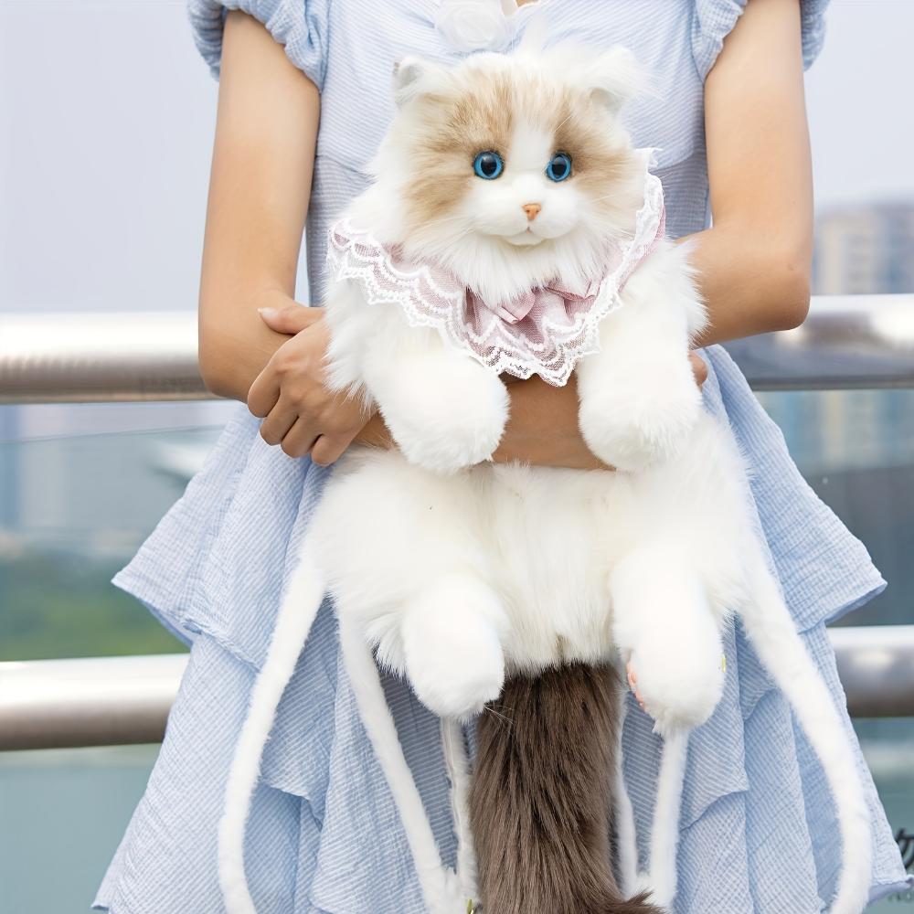 Handmade Unique Ragdoll Cat Shape Backpack Plush Animal Cat Realistic Fashion Gifts for Girls and Cat Lovers Christmas Gifts Valentine's Day Gifts