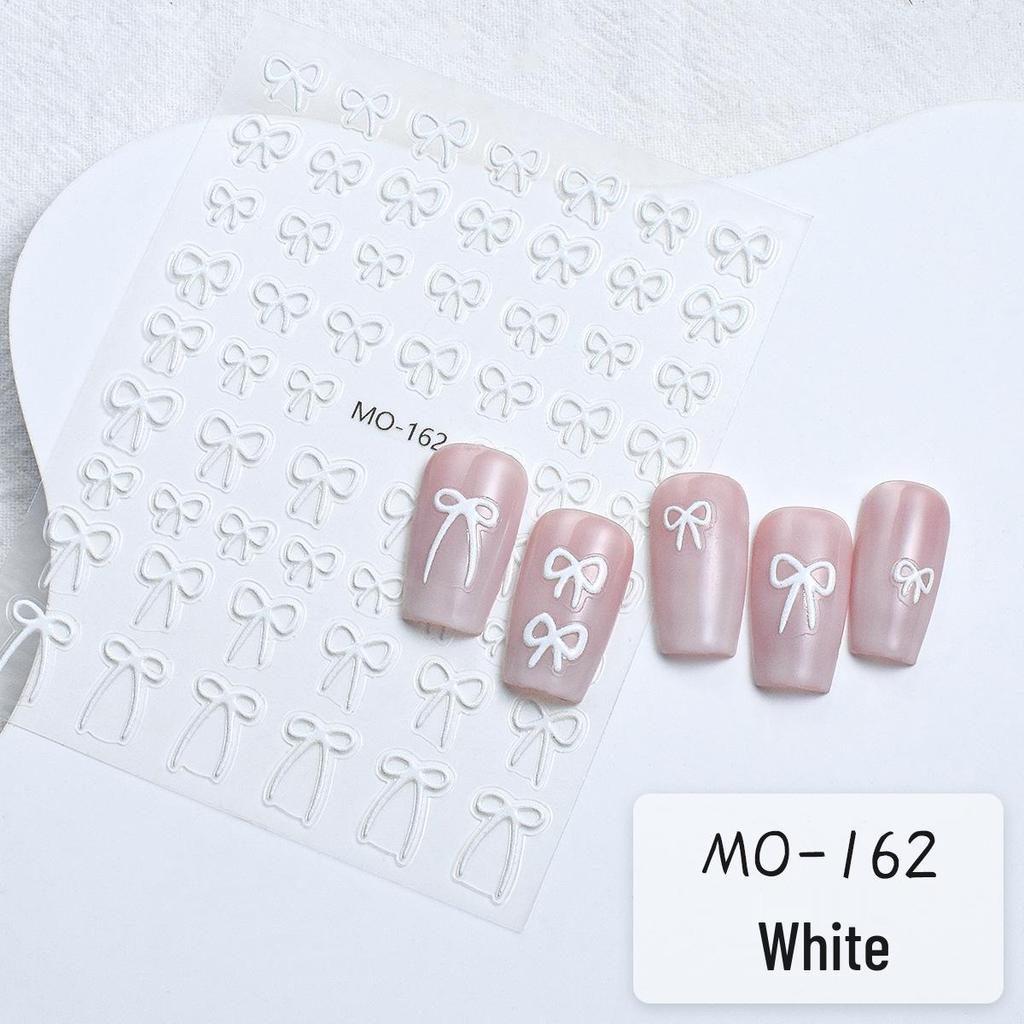 3D Bowknot Nail Stickers: Embossed Black, White, Silver Self-Adhesive Decals