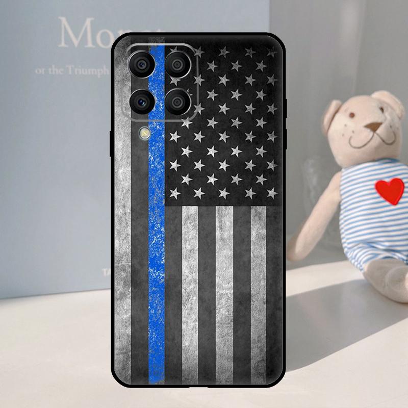 Police Thin Blue Line Flag For Samsung Galaxy M16 M06 M33 M13 M35 M53 M11 M21 M31 M55 M15 M14 M34 M54 M12 M32 M52 Case