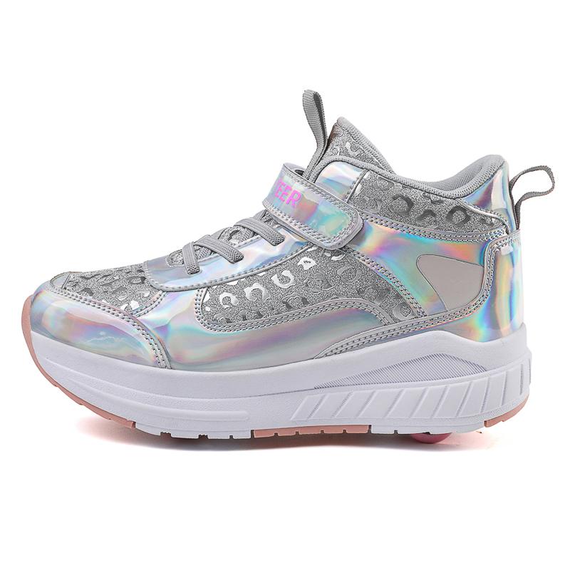 

29-38 Девочки Четырехколесные Спортивные Туфли Детские Съемные Туфли Плоские Туфли двойного назначения Мальчики Коньки Обувь 30 серебряный/розовый