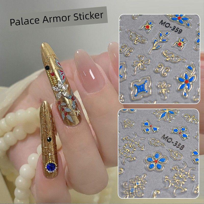 

Internet Hot Concubine Back to the Palace Nail Stickers Retro Style Zhenzhen Armor Luxury Palace Style Adhesive Nail Decals Court wind armor stickers 2 each 1