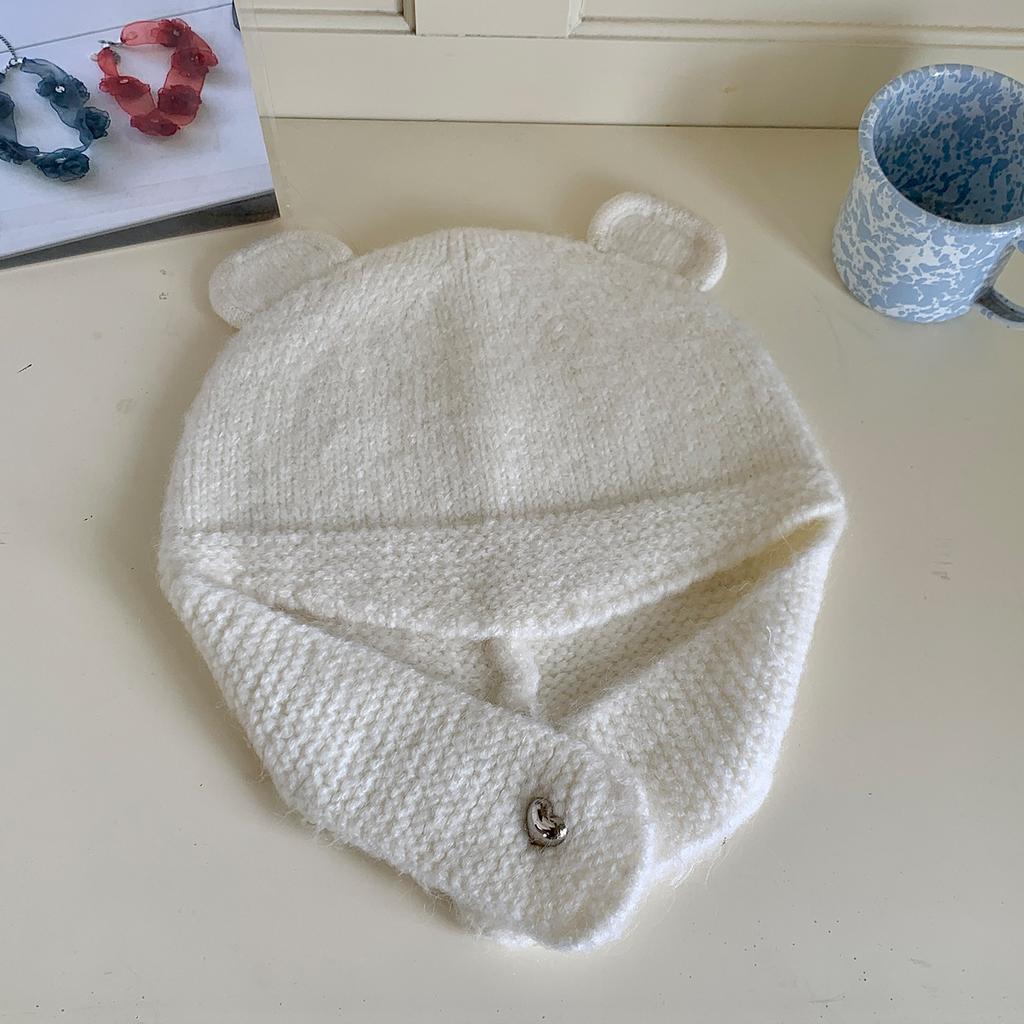 Fashion Cute Bear Ears Knitted Wool Hat Women's Autumn and Winter New Student Girl Warm Ear Protection Wool Hat