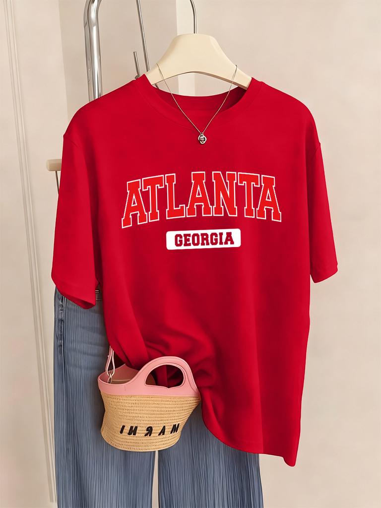Atlanta Georgia Letter Printing TShirts Women Basics Short Sleeve Tops ONeck Soft T Shirts Summer Comfortable Womans Clothes