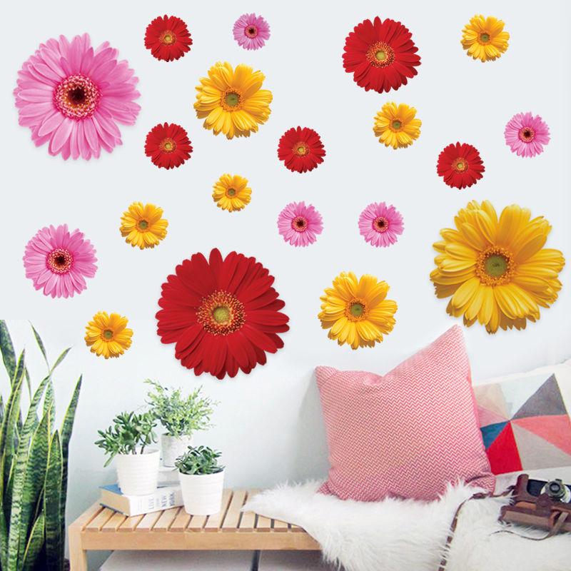 Adesivo murale a forma di margherita, autoadesivo, facile da applicare e rimuovere, decorazione floreale per camera da letto, soggiorno, matrimonio, casa, decorazione murale.